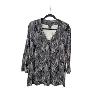 NWT Ann Taylor Womens Size XL Blouse 3/4 Sleeves Black White V-Neck Stretch